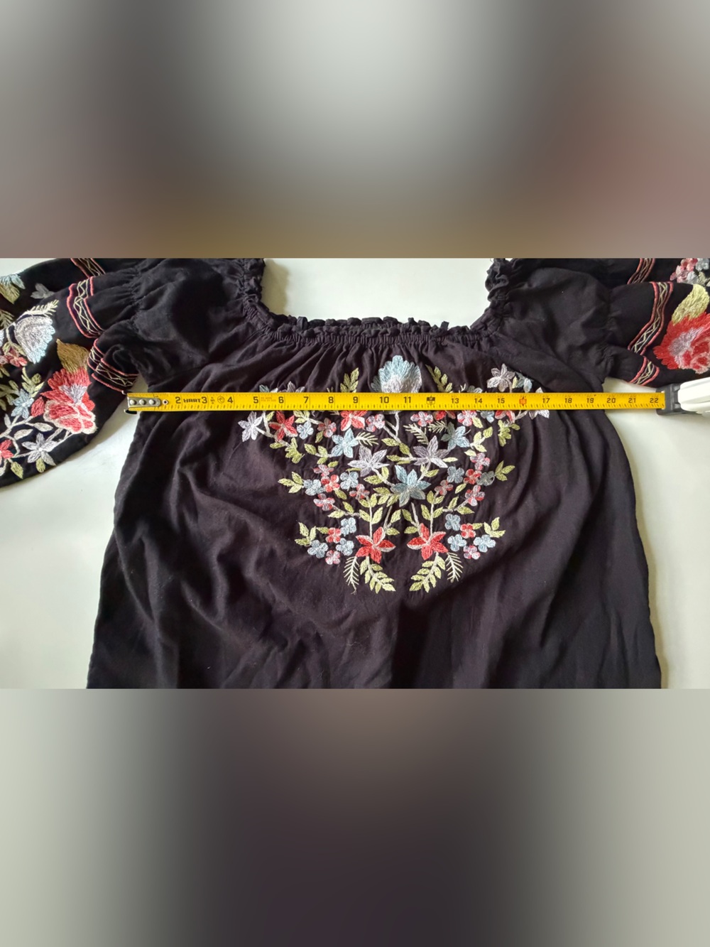 Free People Womens Dress Size M Black Floral Embroidered 3/4 Sleeve Side Pockets - Picture 6 of 10